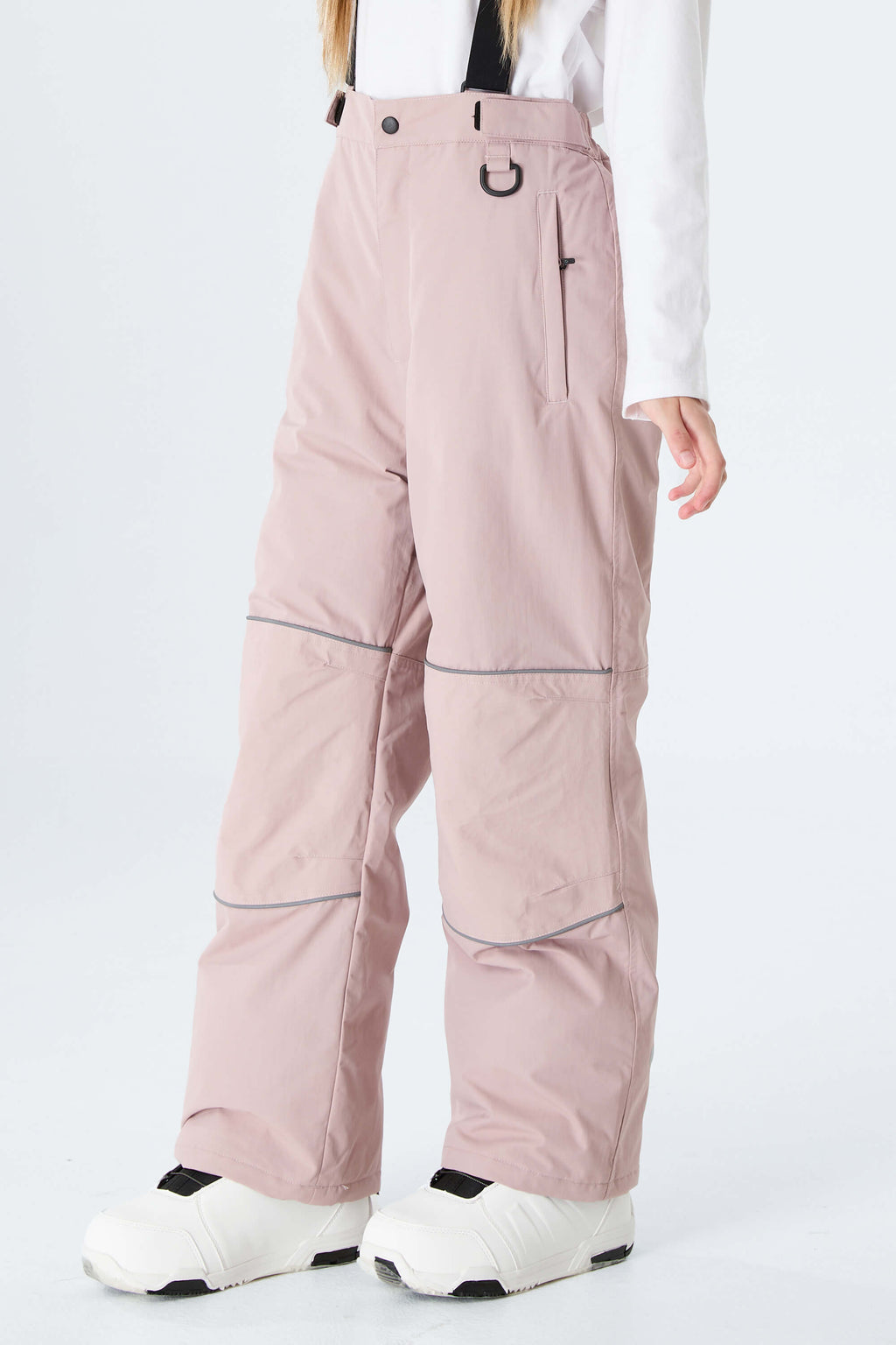 Girls' Gray Reflective Piping Insulated Waterproof Snow Pants