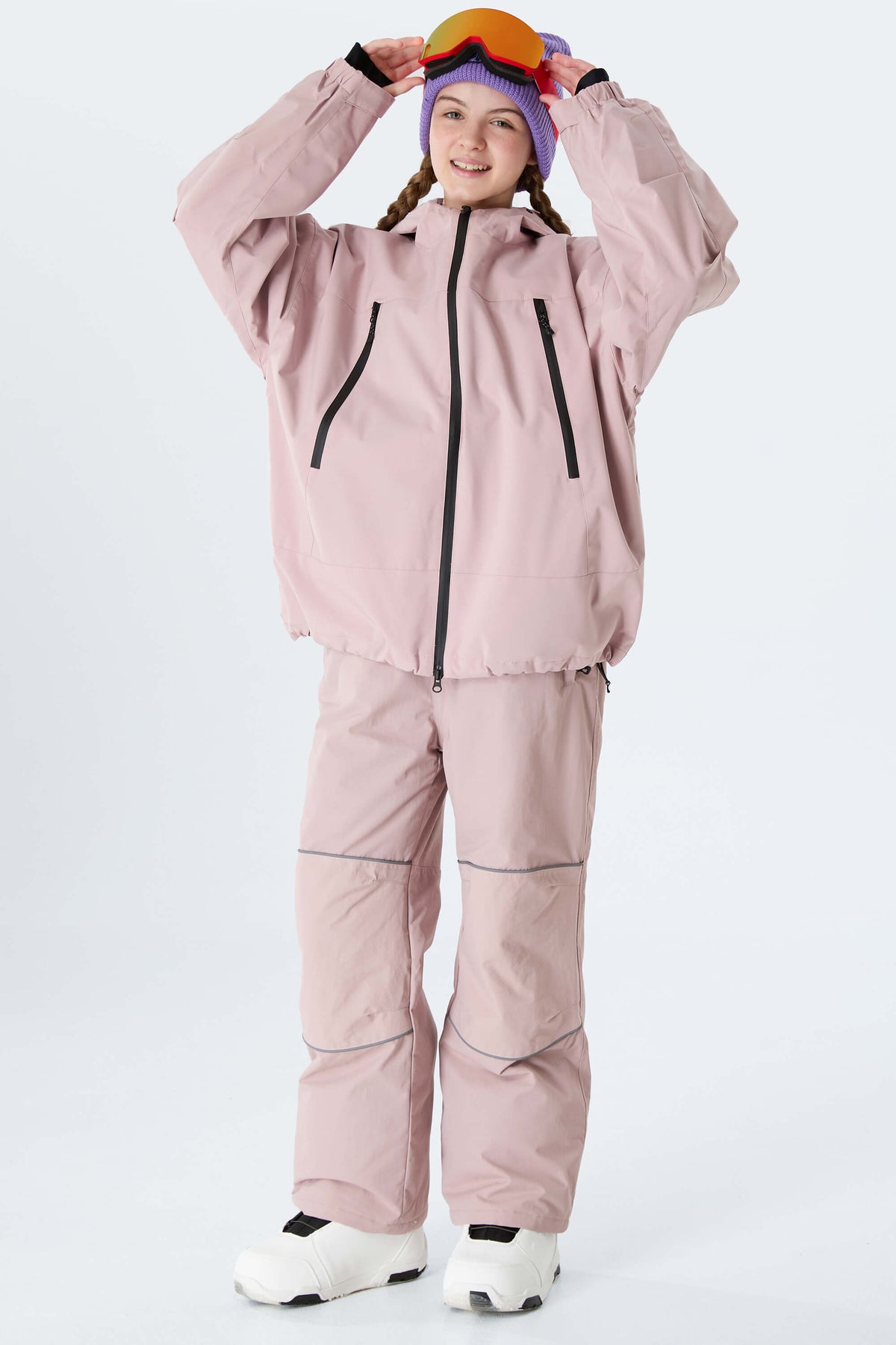 Girls' Off White Reflective Piping Insulated Snow Pants