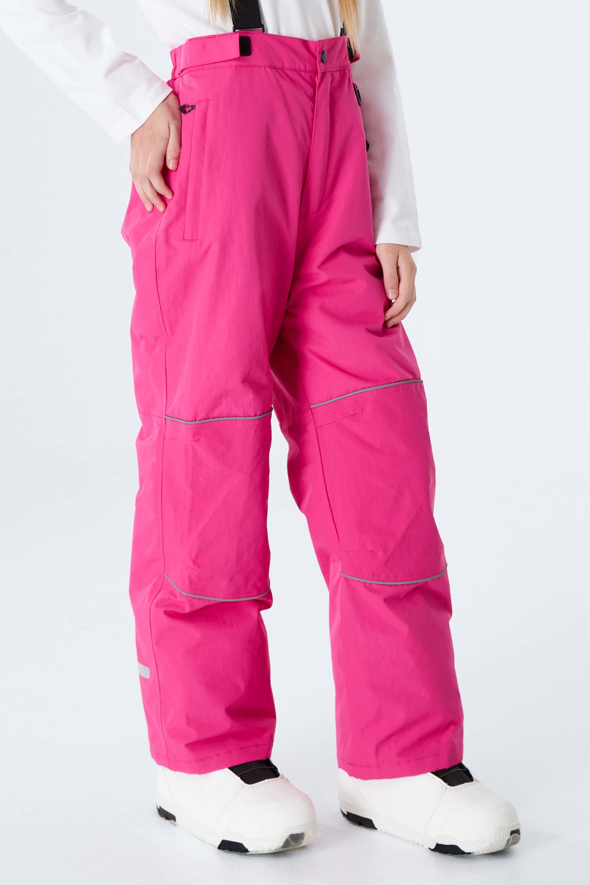 Girls' Off White Reflective Piping Insulated Snow Pants