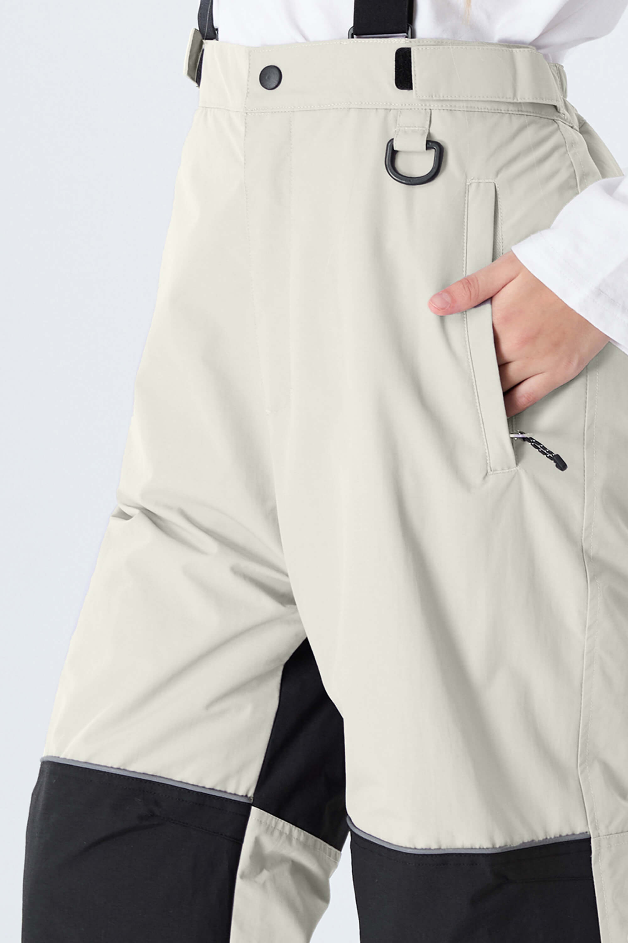 Girls' Off White Color-Block Reflective Snow Pants With Detachable Suspenders Toissijaiskuva