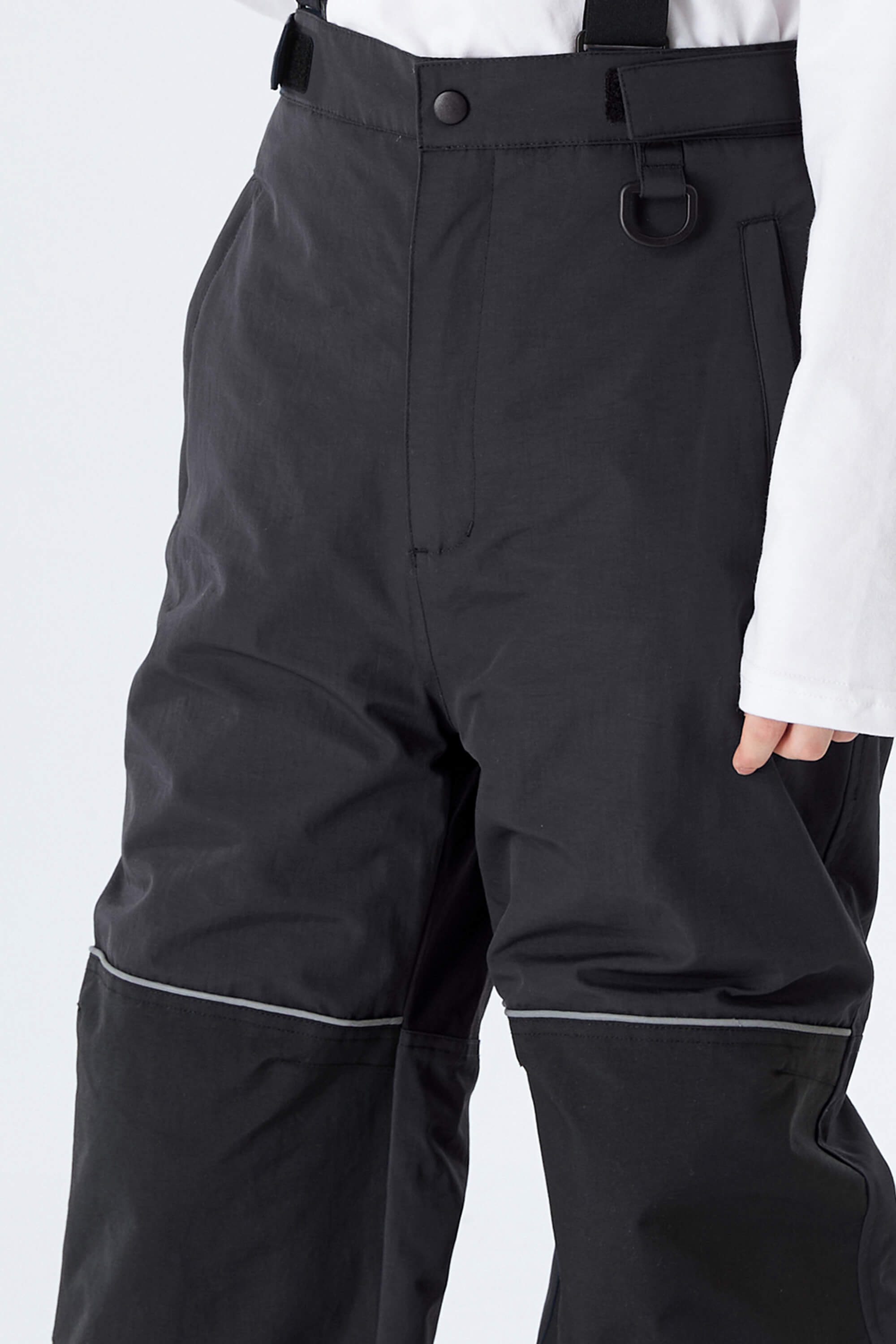 Boys' Black Color-block Reflective Snow Pants With Detachable Suspenders Toissijaiskuva