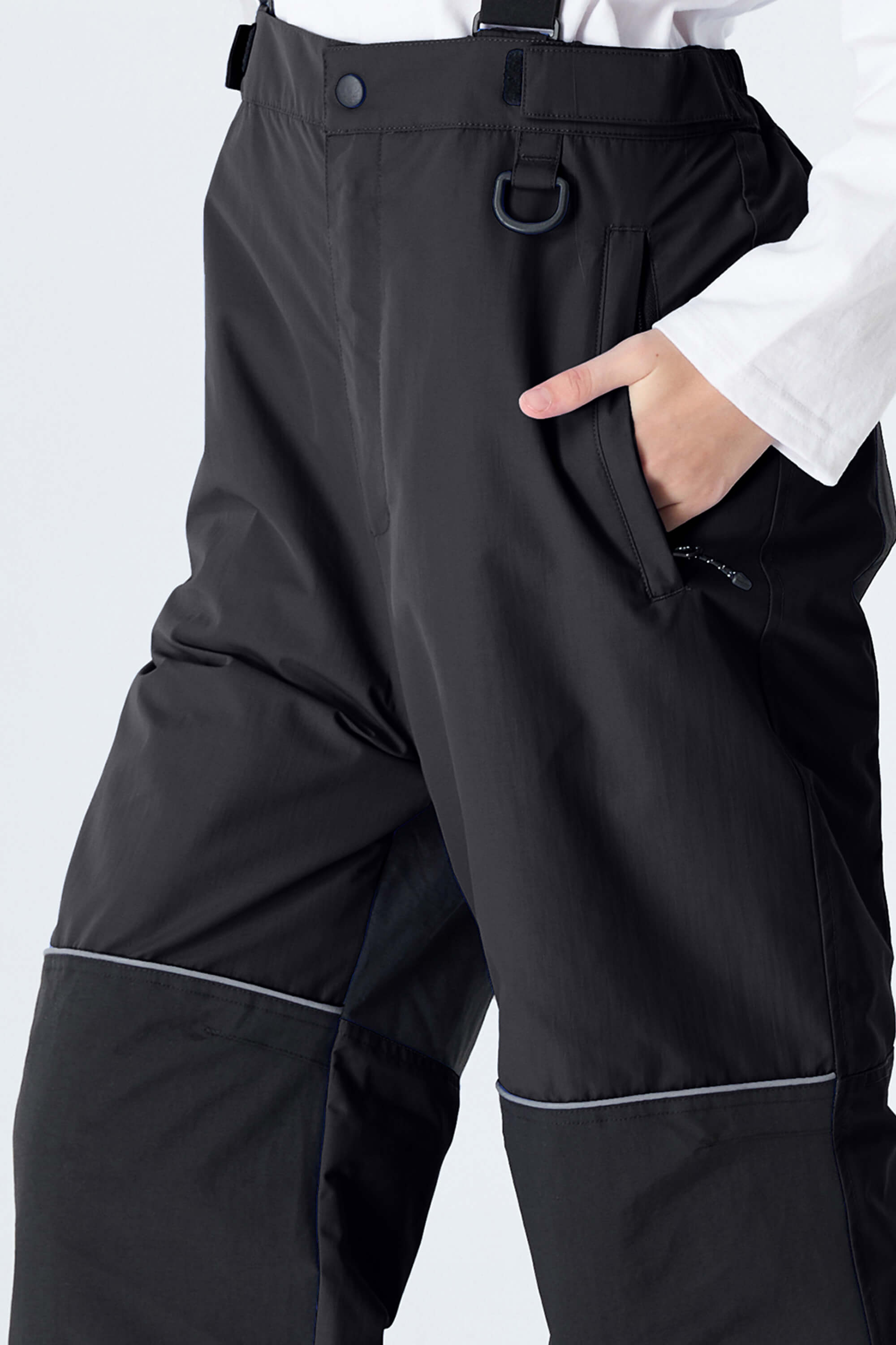 Girls' Black Color-Block Reflective Snow Pants With Detachable Suspenders Toissijaiskuva
