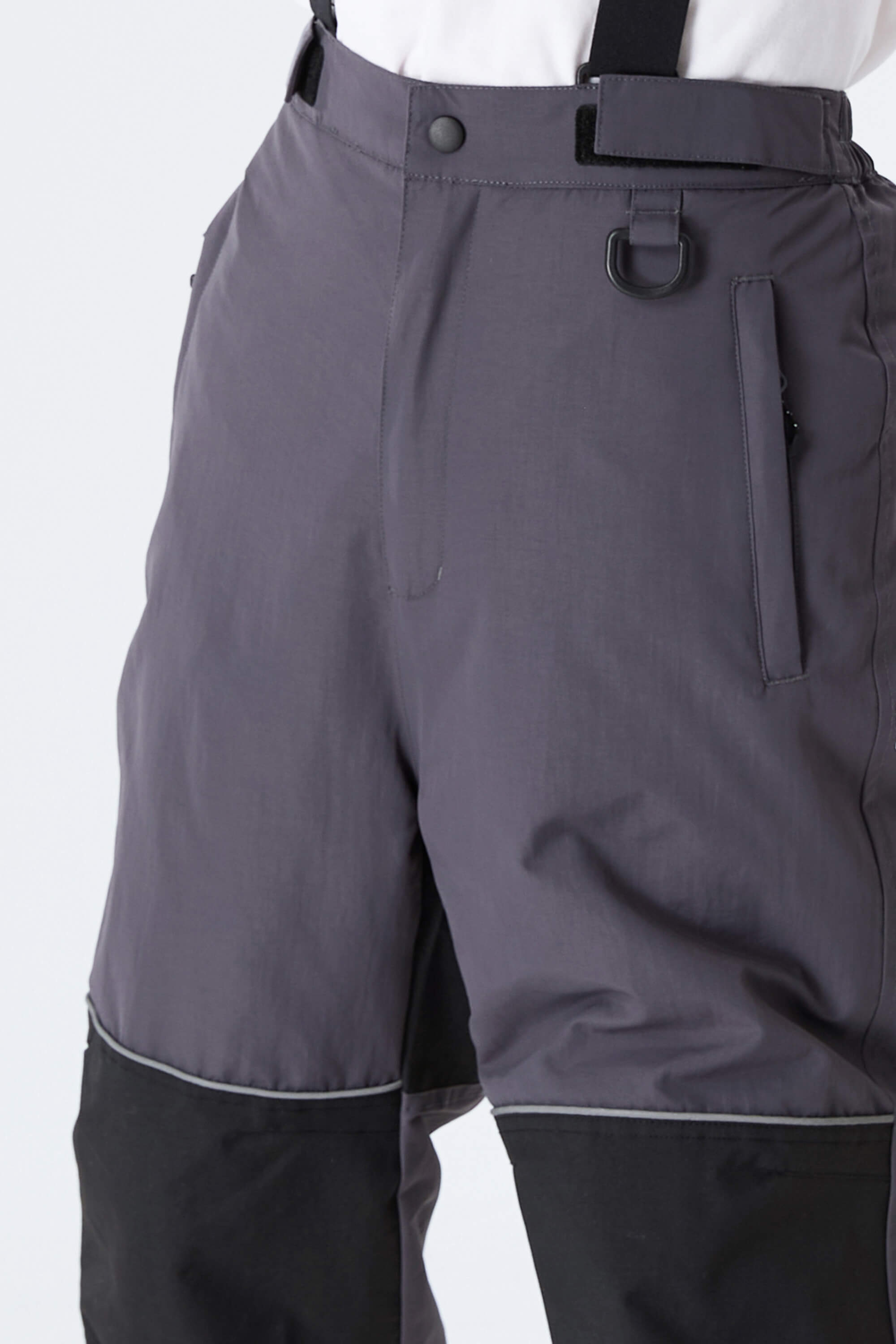 Boys' Gray Color-Block Reflective Snow Pants With Detachable Suspenders Toissijaiskuva