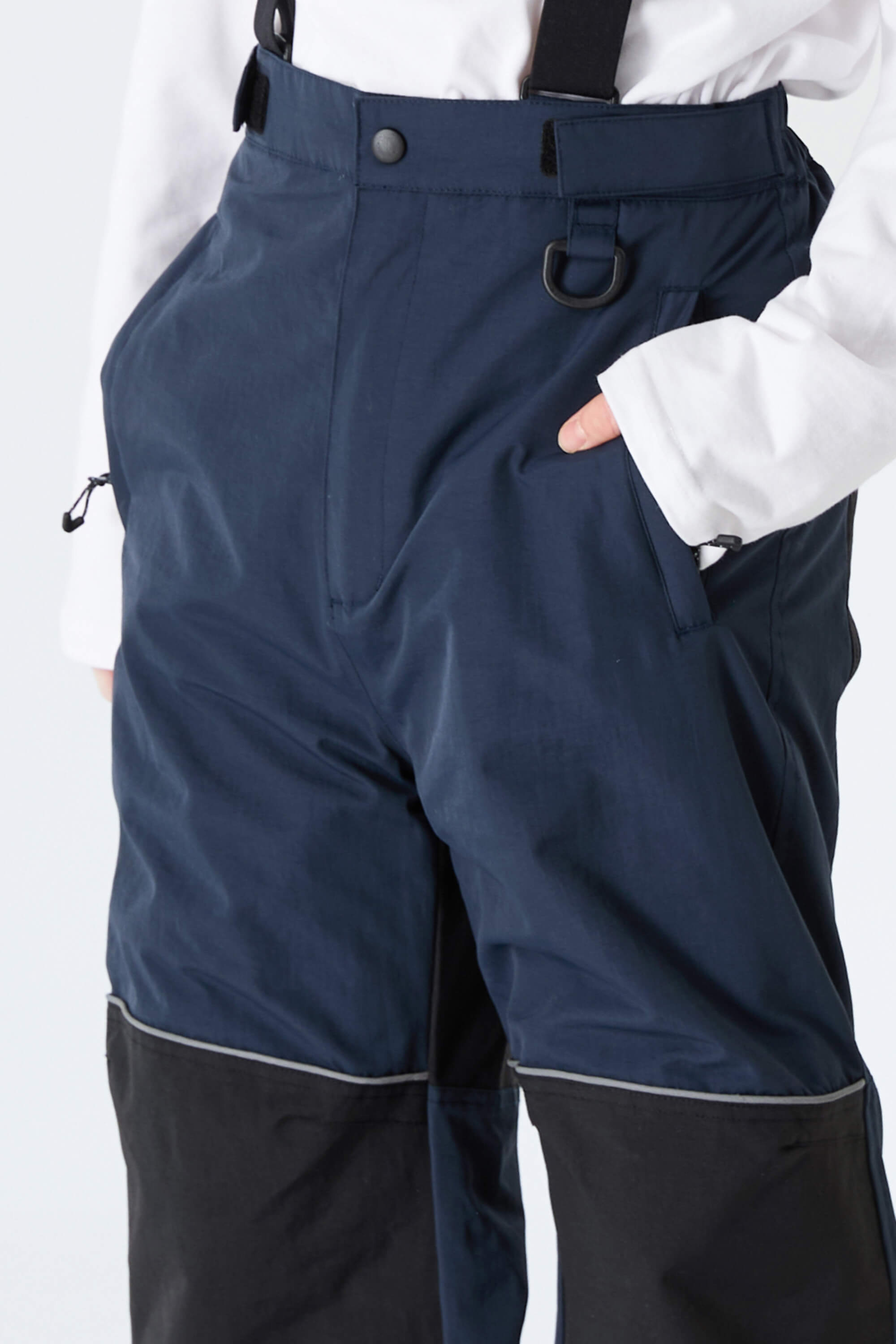 Boys' Navy Blue Color-Block Reflective Snow Pants With Detachable Suspenders Toissijaiskuva