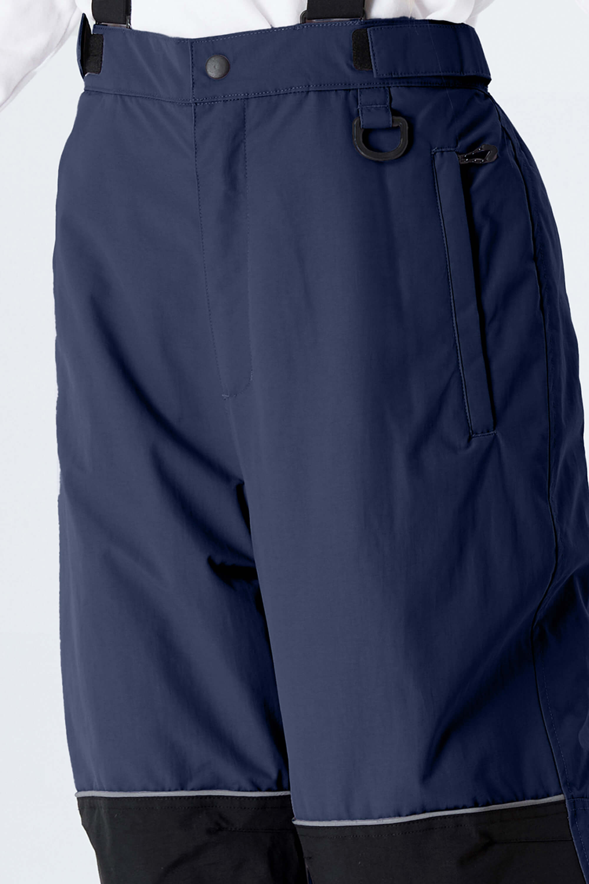 Girls' Navy Blue Color-Block Reflective Snow Pants With Detachable Suspenders Toissijaiskuva