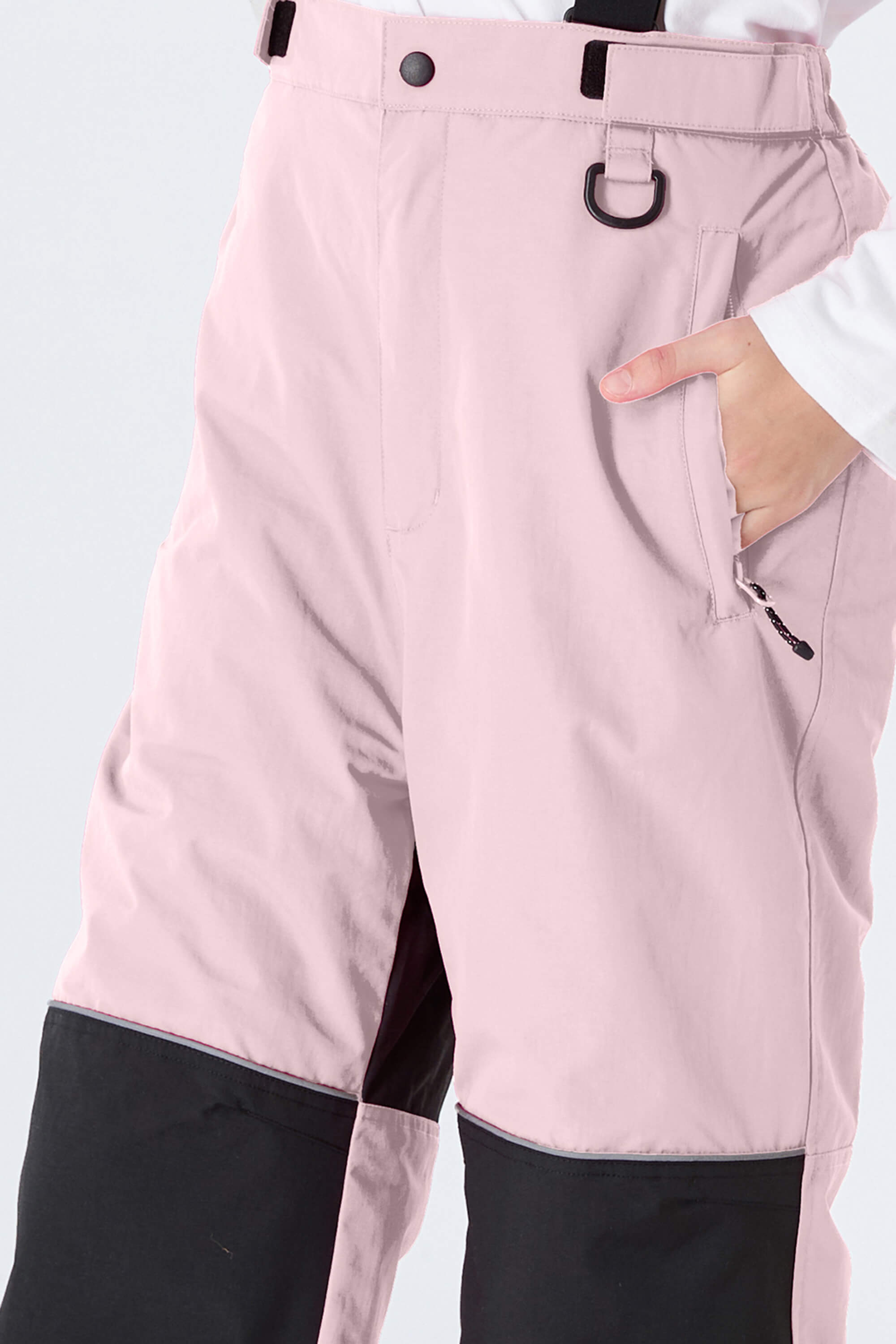 Girls' Pink Color-Block Reflective Snow Pants With Detachable Suspenders Toissijaiskuva