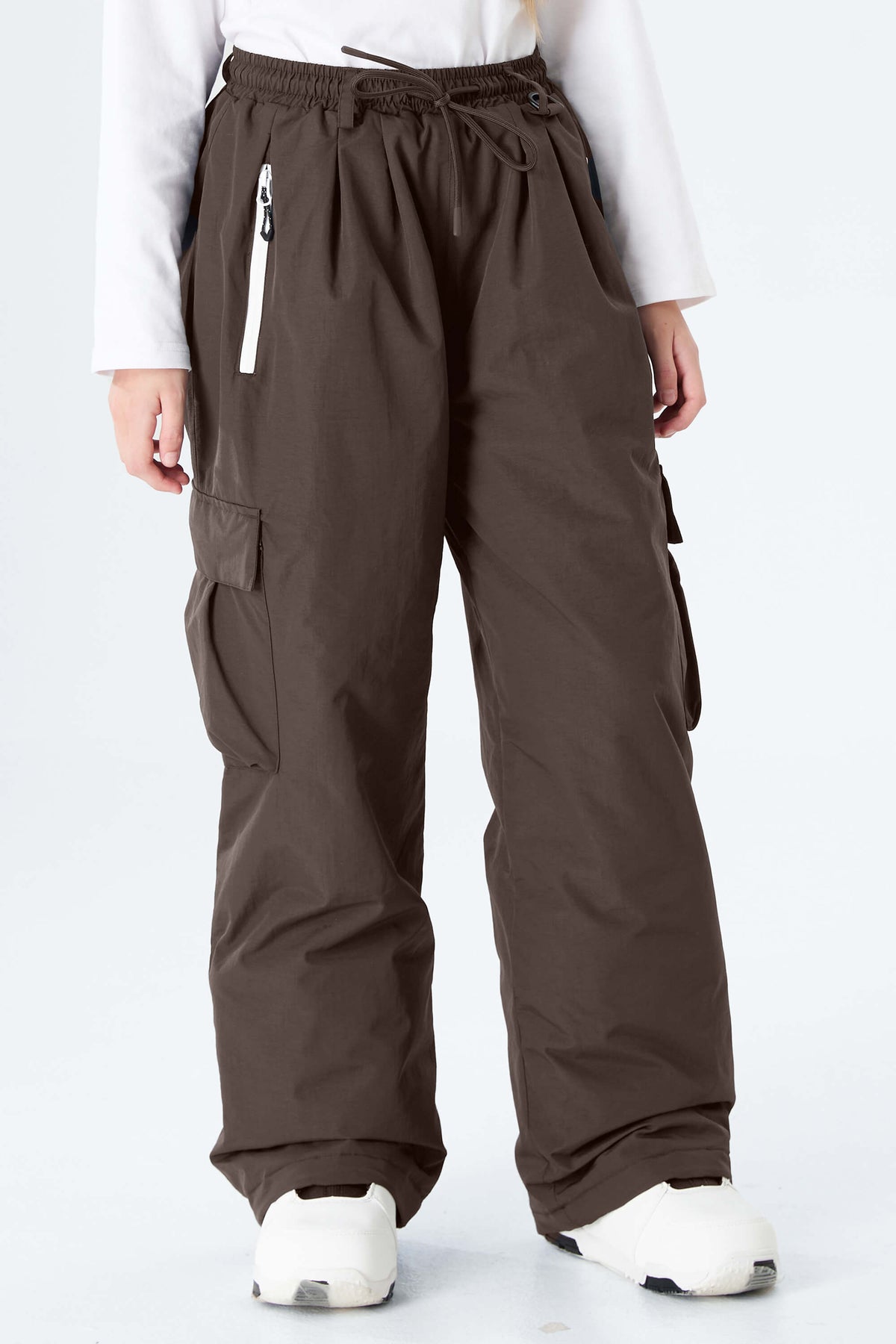Girls' Brown Utility Baggy Insulated Snow Pants