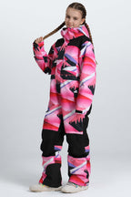 Girls' Pink Mountain Contrast-Panel Insulated One-Piece Ski Suit