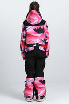 Girls' Pink Mountain Contrast-Panel Insulated One-Piece Ski Suit