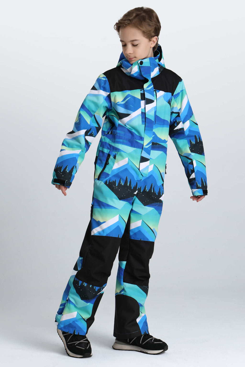 Boys' Blue Mountain Contrast-Panel Insulated One-Piece Ski Suit