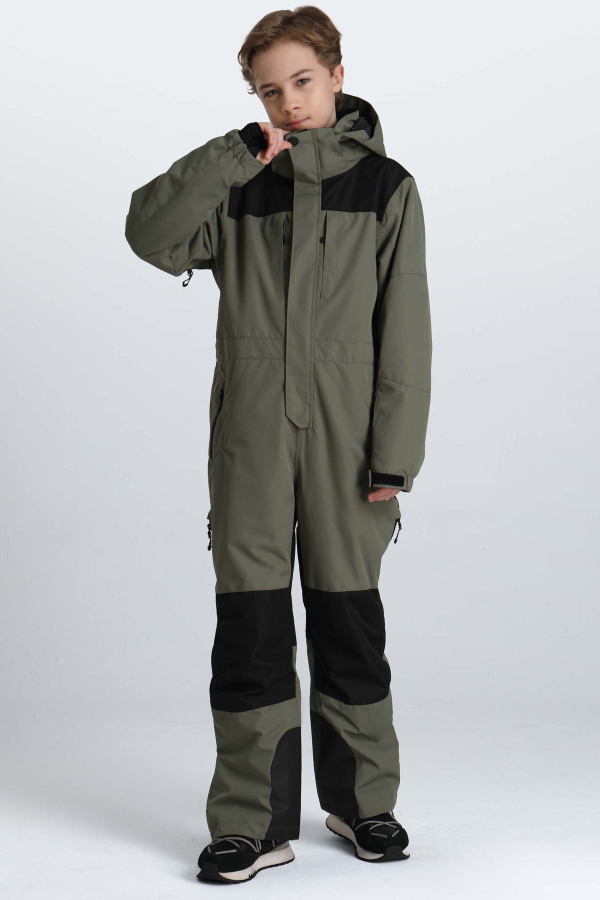 Boys' Off White Contrast-Panel Insulated One-Piece Ski Suit
