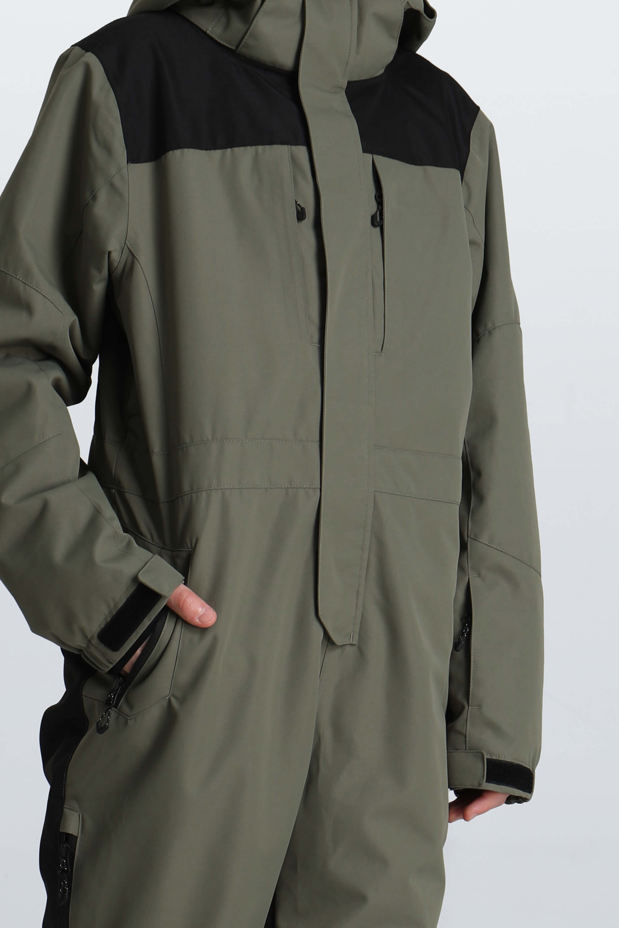 Boys' Army Green Fleece-Collar Insulated One-Piece Ski Suit Sekundarna slika izdelka