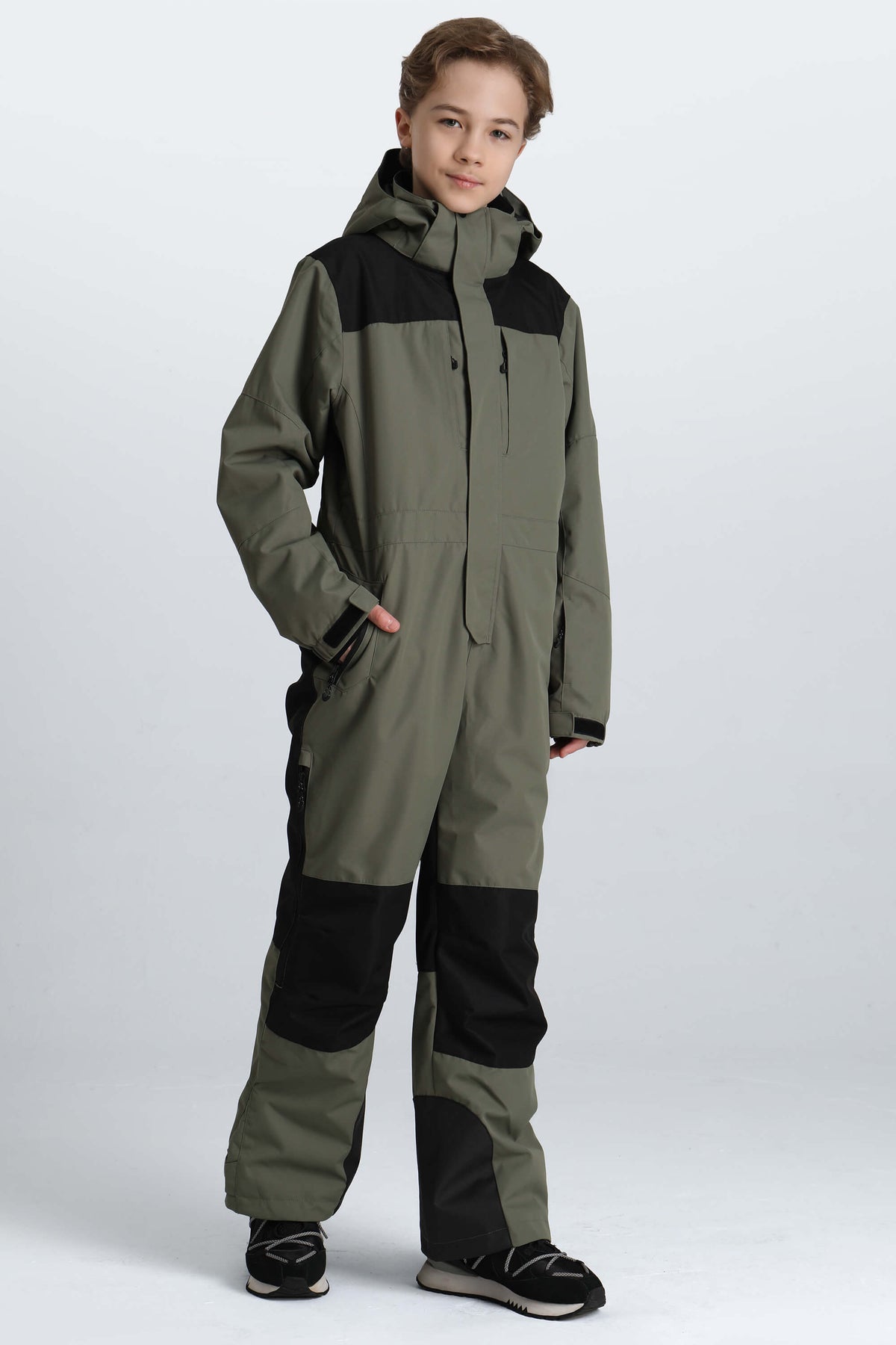 Boys' Navy Blue Contrast-Panel Insulated One-Piece Ski Suit