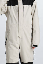 Boys' Off White Contrast-Panel Insulated One-Piece Ski Suit
