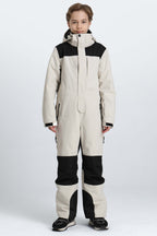 Boys' Off White Contrast-Panel Insulated One-Piece Ski Suit