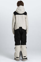 Boys' Off White Contrast-Panel Insulated One-Piece Ski Suit