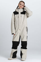 Girls' Pink Mountain Contrast-Panel Insulated One-Piece Ski Suit