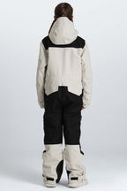 Girls' Off White Contrast-Panel Insulated One-Piece Ski Suit
