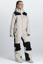Girls' Off White Contrast-Panel Insulated One-Piece Ski Suit