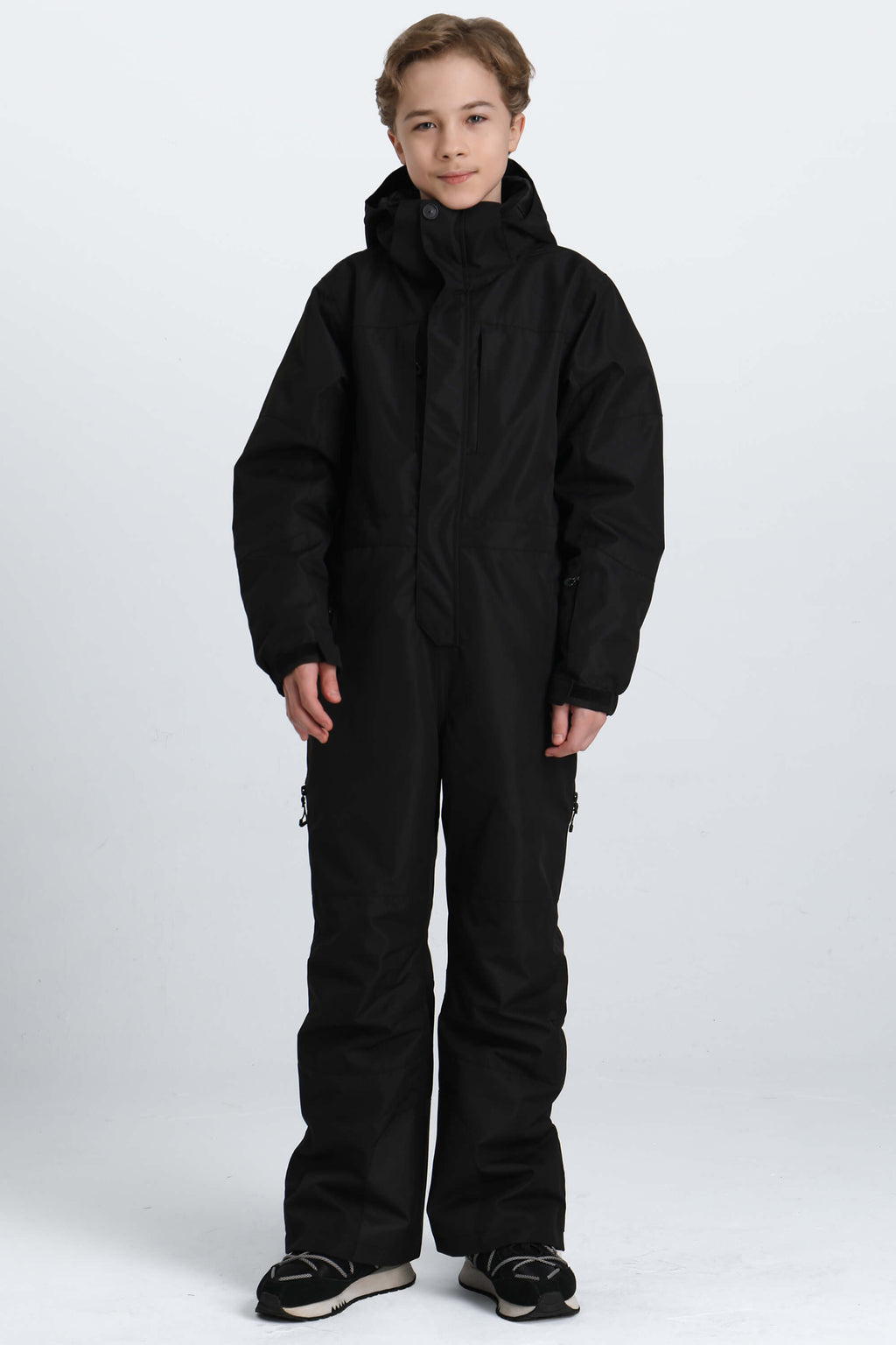 Boys' Army Green Contrast-Panel Insulated One-Piece Ski Suit