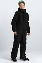 Boys' Khaki Contrast-Panel Insulated One-Piece Ski Suit