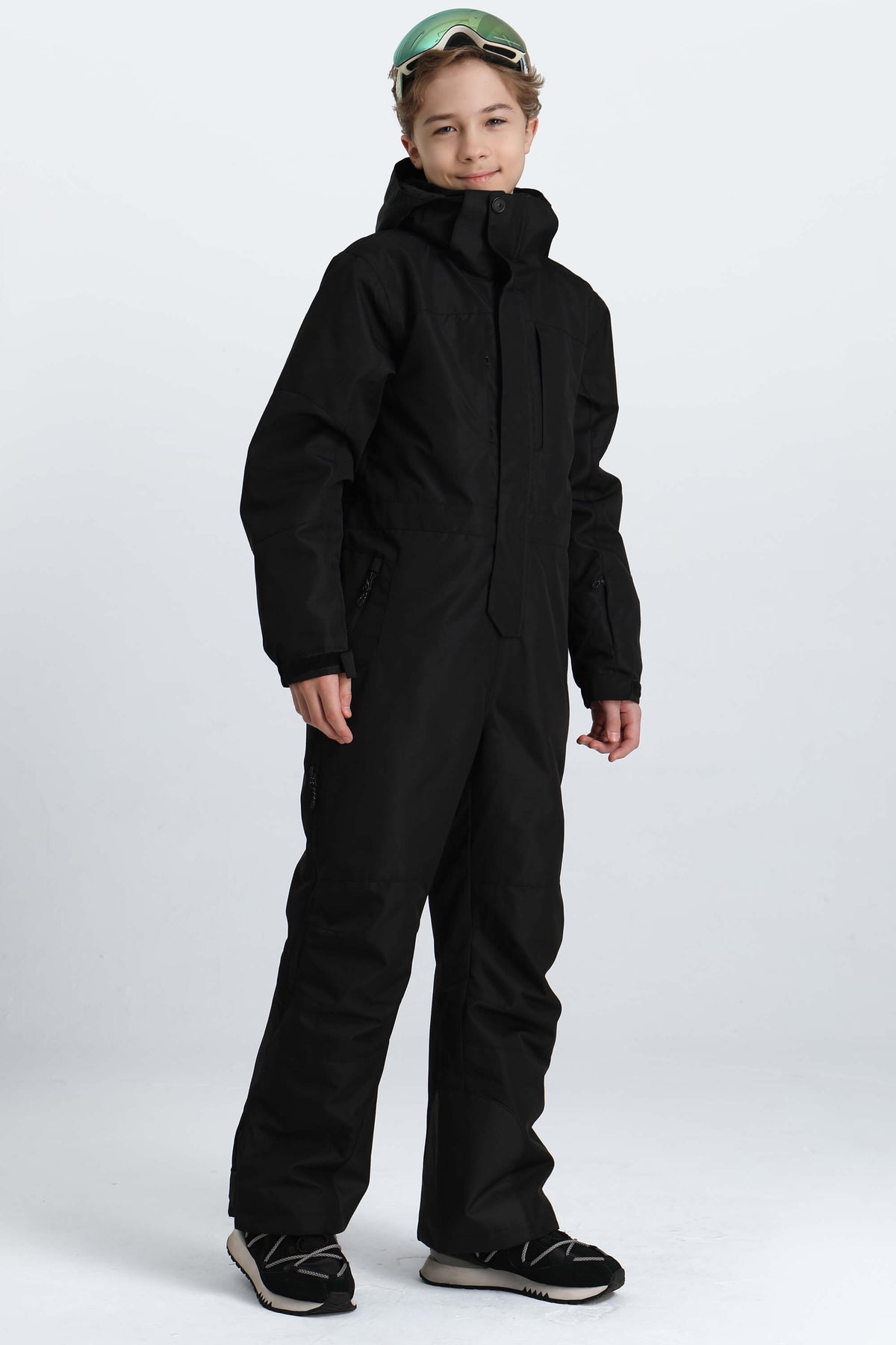 Boys' Khaki Contrast-Panel Insulated One-Piece Ski Suit