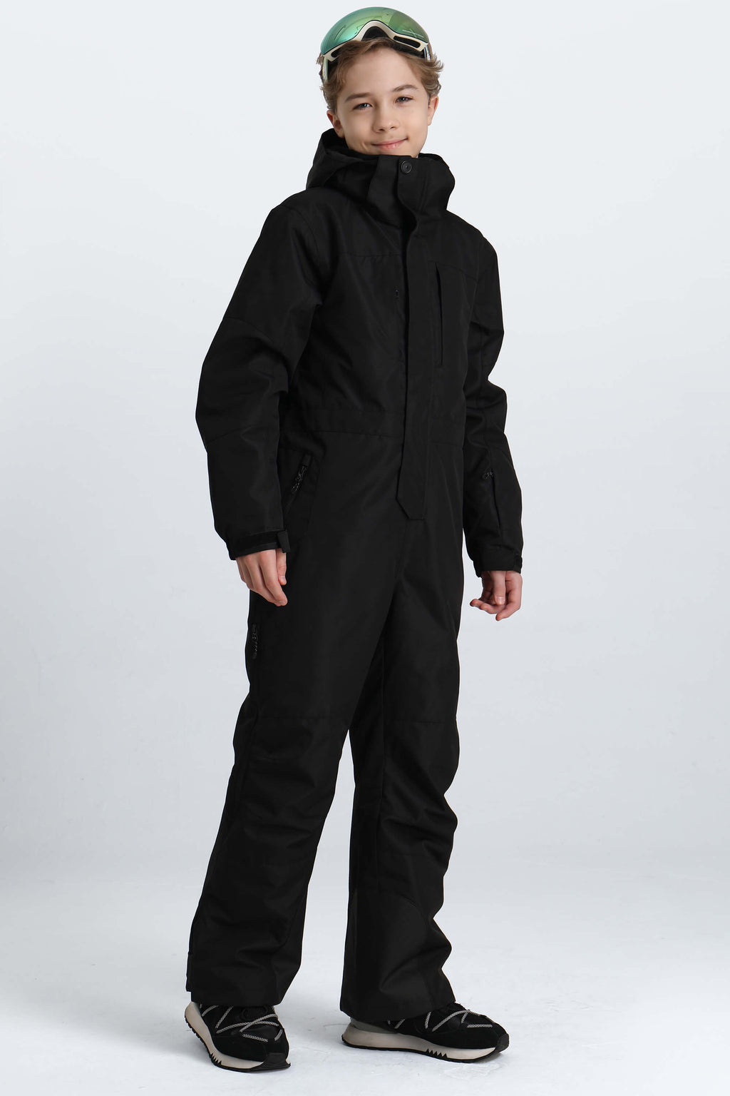 Boys' Black Contrast-Panel Insulated One-Piece Ski Suit