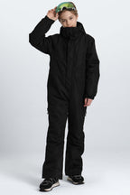 Boys' Black Contrast-Panel Insulated One-Piece Ski Suit