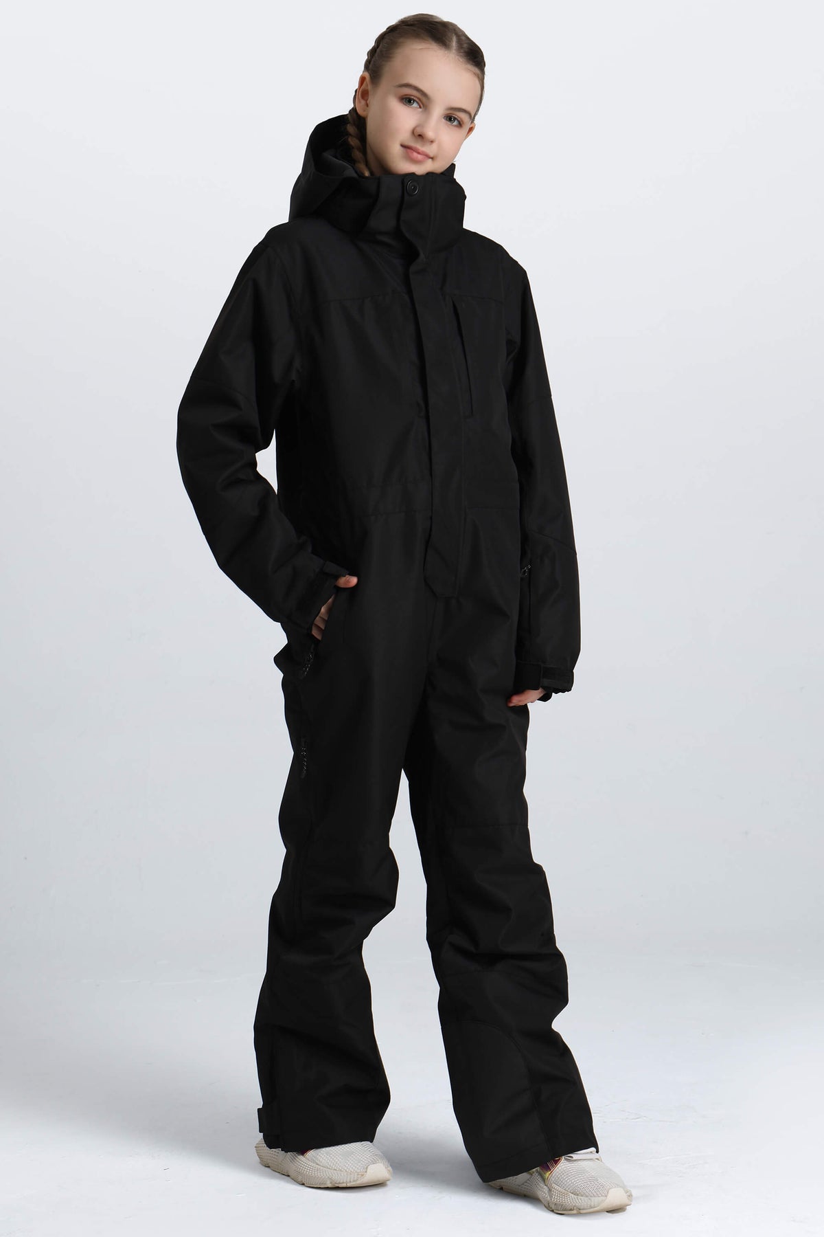 Girls' Lavender Contrast-Panel Insulated One-Piece Ski Suit