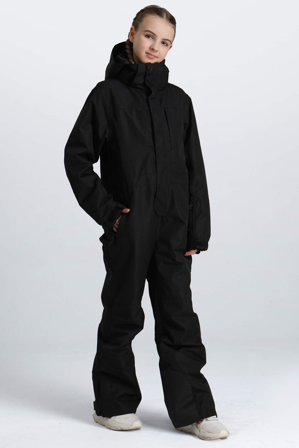 Girls' Pink Mountain Contrast-Panel Insulated One-Piece Ski Suit