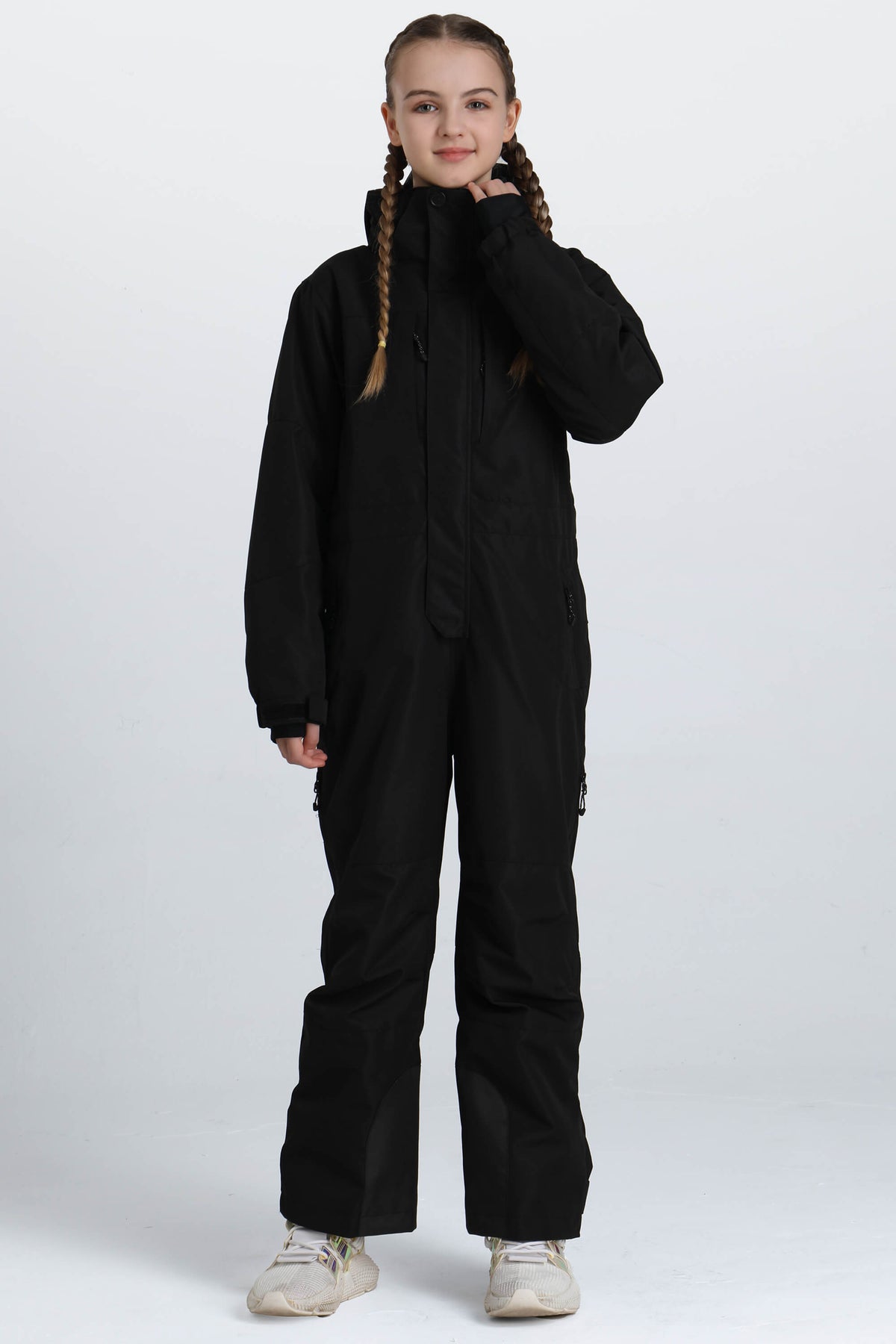 Girls' Khaki Contrast-Panel Insulated One-Piece Ski Suit