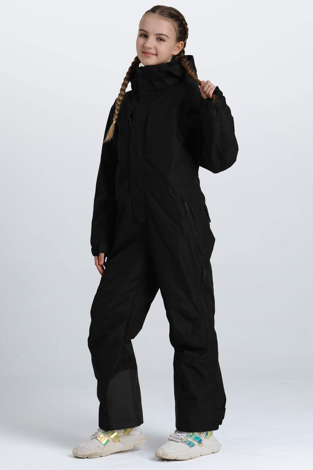 Girls' Pink Contrast-Panel Insulated One-Piece Ski Suit