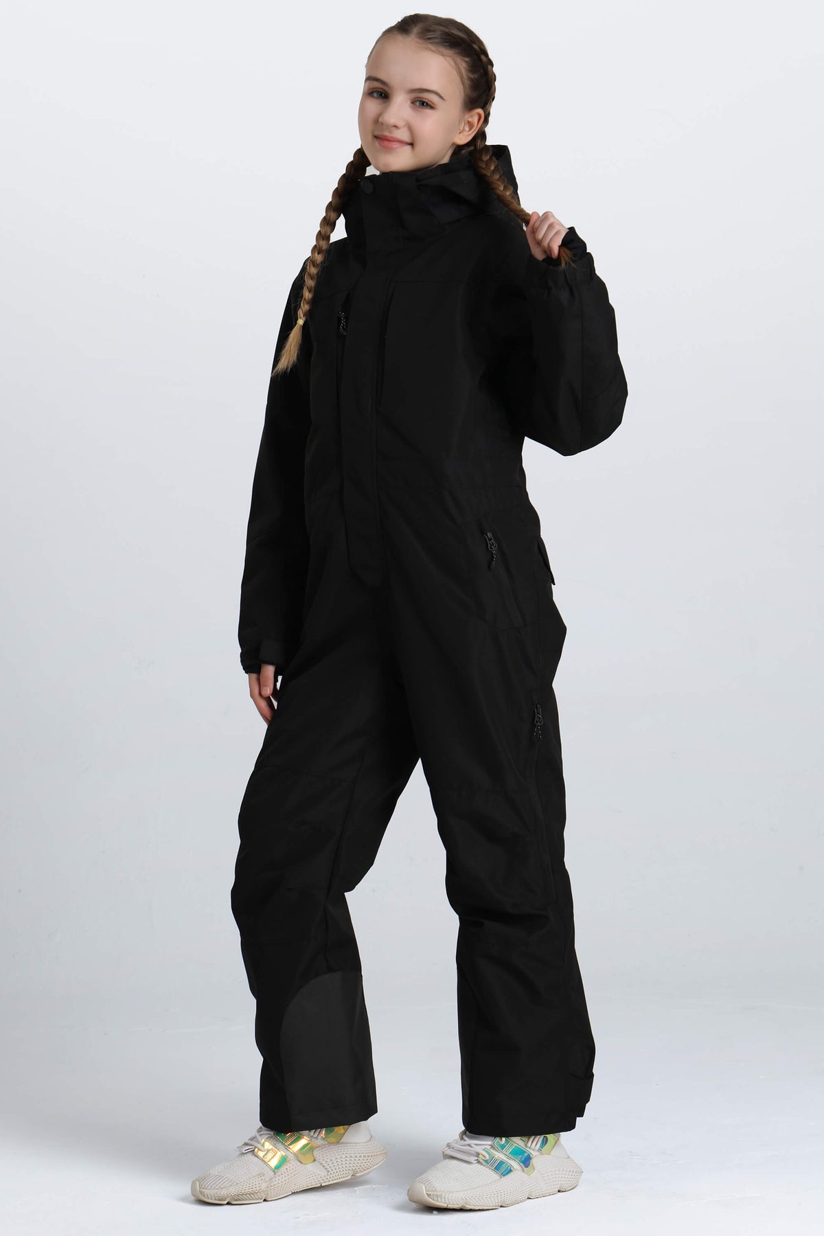 Girls' Pink Contrast-Panel Insulated One-Piece Ski Suit