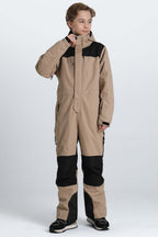 Boys' Black Contrast-Panel Insulated One-Piece Ski Suit