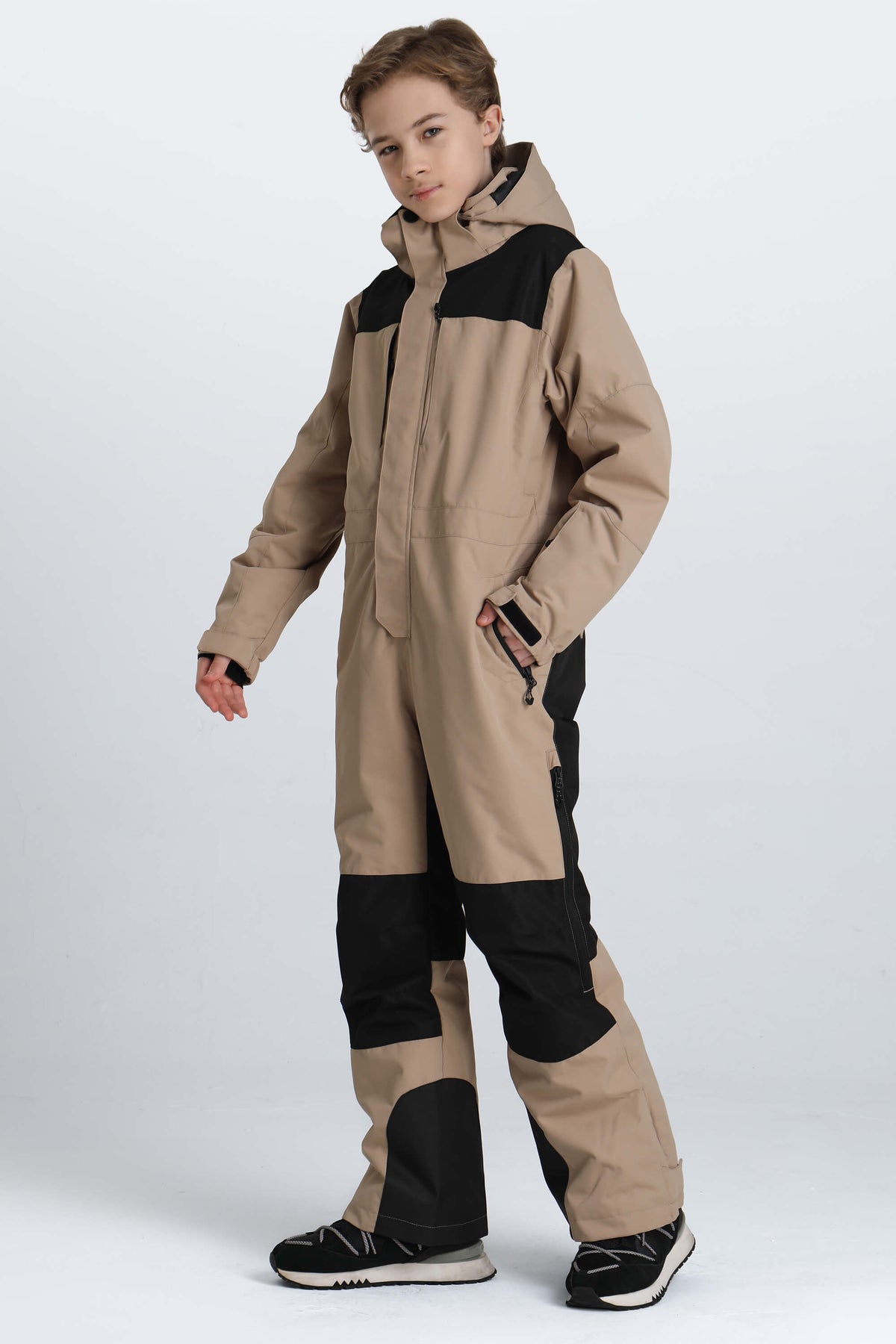 Boys' Navy Blue Contrast-Panel Insulated One-Piece Ski Suit