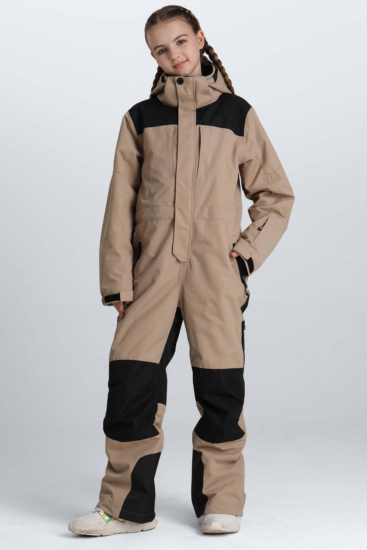 Girls' Pink Mountain Contrast-Panel Insulated One-Piece Ski Suit