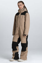 Girls' Off White Contrast-Panel Insulated One-Piece Ski Suit