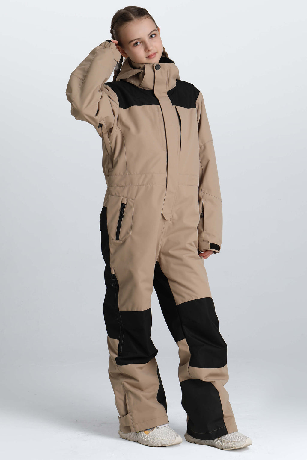 Girls' Pink Mountain Contrast-Panel Insulated One-Piece Ski Suit