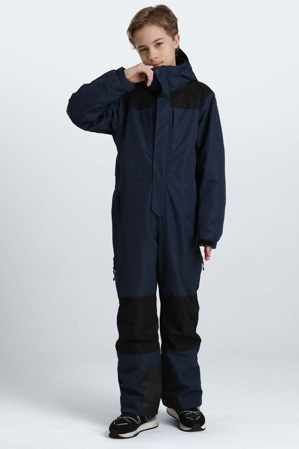 Boys' Army Green Contrast-Panel Insulated One-Piece Ski Suit