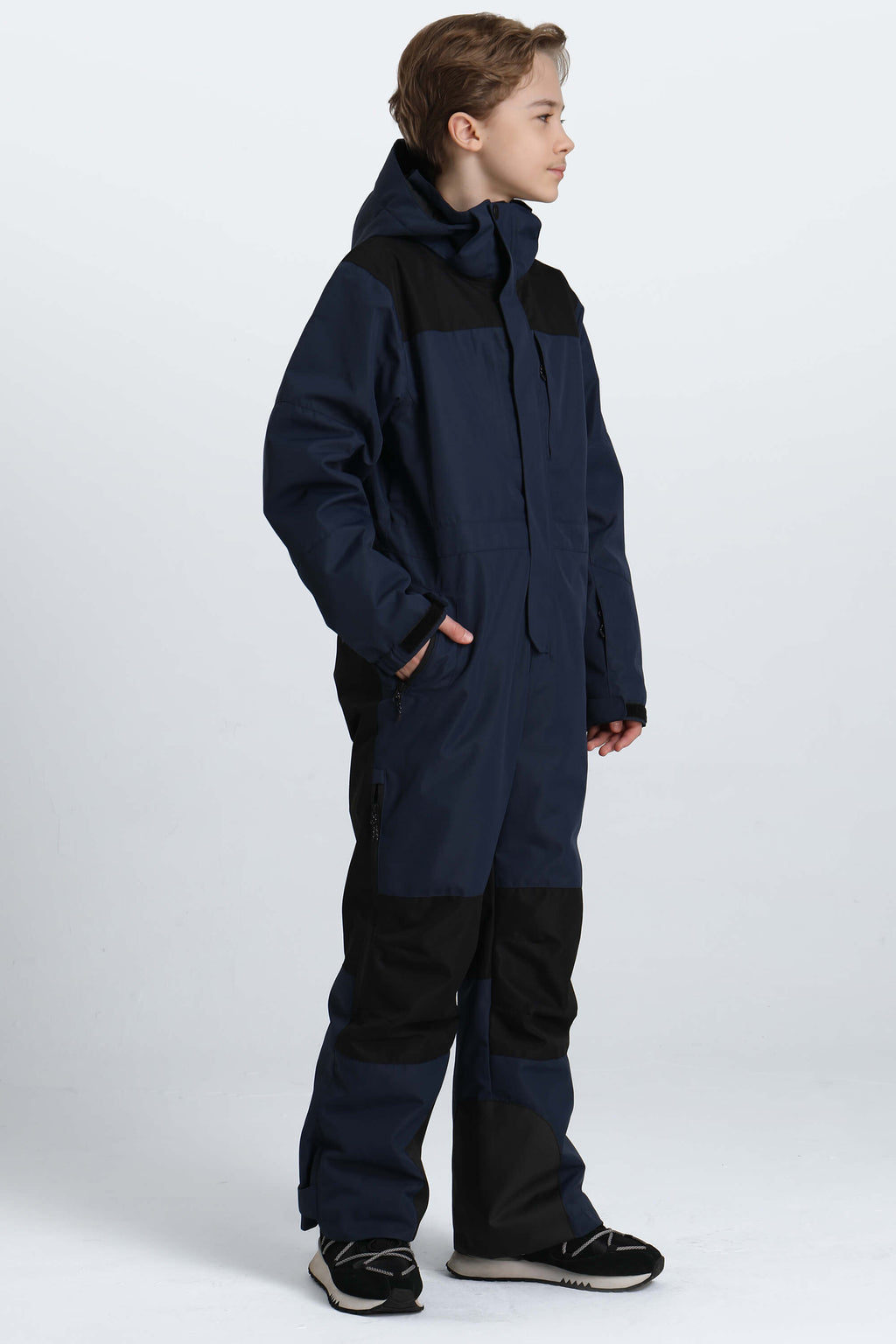 Boys' Army Green Contrast-Panel Insulated One-Piece Ski Suit