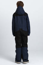 Boys' Navy Blue Contrast-Panel Insulated One-Piece Ski Suit
