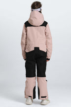 Girls' Pink Contrast-Panel Insulated One-Piece Ski Suit