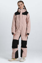Girls' Pink Contrast-Panel Insulated One-Piece Ski Suit