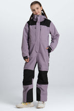Girls' Pink Mountain Contrast-Panel Insulated One-Piece Ski Suit