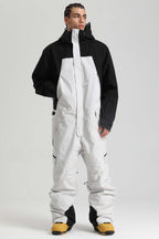 Men's Black & Khaki Insulated Color-Block Utility Baggy One-Piece Ski Suit Snowboard Suit