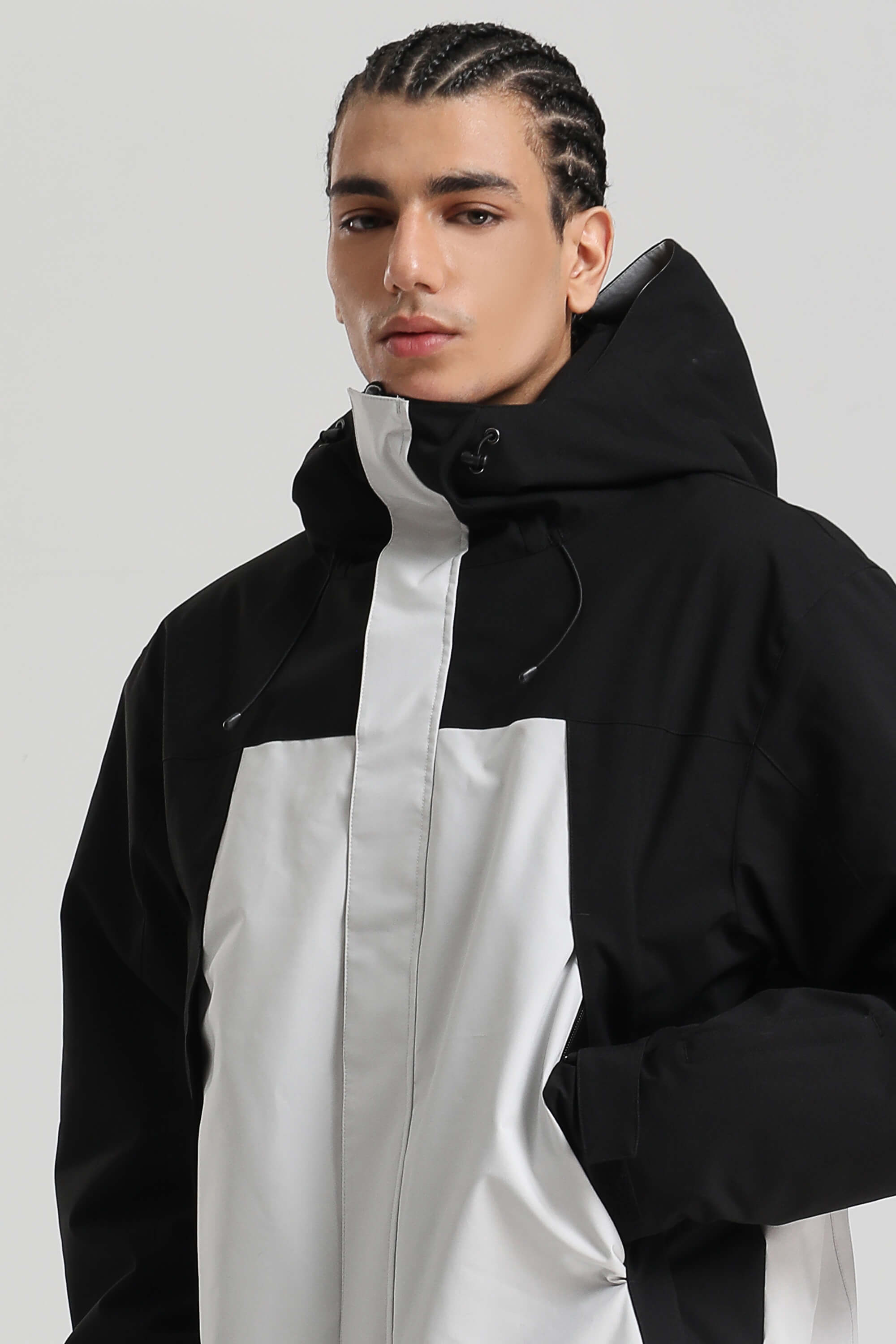 Men's Black & White Insulated Color-Block Utility Baggy One-Piece Ski Suit Snowboard Suit Secondary image