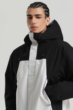 Men's Black & White Insulated Color-Block Utility Baggy One-Piece Ski Suit Snowboard Suit