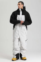Men's Black & White Insulated Color-Block Utility Baggy One-Piece Ski Suit Snowboard Suit