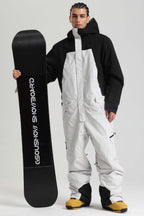 Men's Black Insulated Color-Block Utility Baggy One-Piece Ski Suit Snowboard Suit