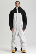 Men's Black & White Insulated Color-Block Utility Baggy One-Piece Ski Suit Snowboard Suit